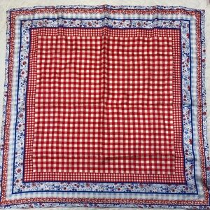 NWT Ann Taylor Red and Blue Checkered Floral 100% Silk Scarf
